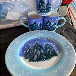 Mesa International Blue and White Winter Scene Dinnerware Set